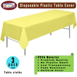 PARTY ULYJA Light Yellow Tablecloths Plastic 3-Pack Premium 54 Inches x 108 Inches Disposable Table Covers Decorative Table Cloths for Rectangle Tables