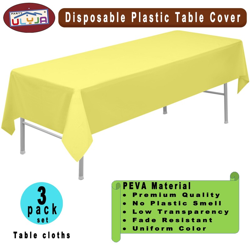 PARTY ULYJA Light Yellow Tablecloths Plastic 3-Pack Premium 54 Inches