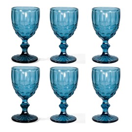 CHLJAR Vintage Wine Glasses Set of 6, 8 OZ Colored Glass Water Goblets, Embossed Floral Decorative Crystal Glass Cups Set, Dishwasher Safe, for Wedding, Party, Red Wine Glass, Bars, Restaurants