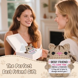 Regalos de amistad para mujeres y niñas, apoyo emocional hecho a mano con temática de gato de punto para amigos, día de la madre, regalo de cumpleaños de Navidad para mejor amiga de larga distancia