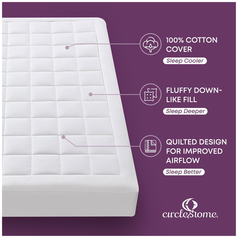 CIRCLESHOME RV Size Mattress Pad Pillow Top - 100% Cotton