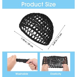 Hairnets for Sleeping In, 4 Pcs Breathable Crochet Hairnets for Women, Elastic Reusable Hair Net for Sleeping, Silk Press, Makeup, Shower Bath, (Black)