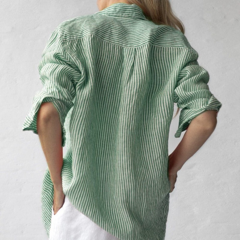 Seaside Tones Linen Striped Shirt - Green, S/M