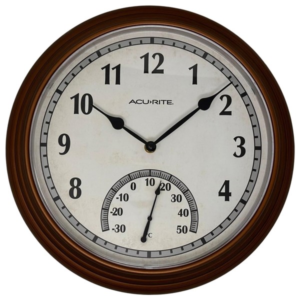 AcuRite 02368CAL: 13.5-Inch Indoor/Outdoor Round Analog Clock & Thermometer, All-Weather