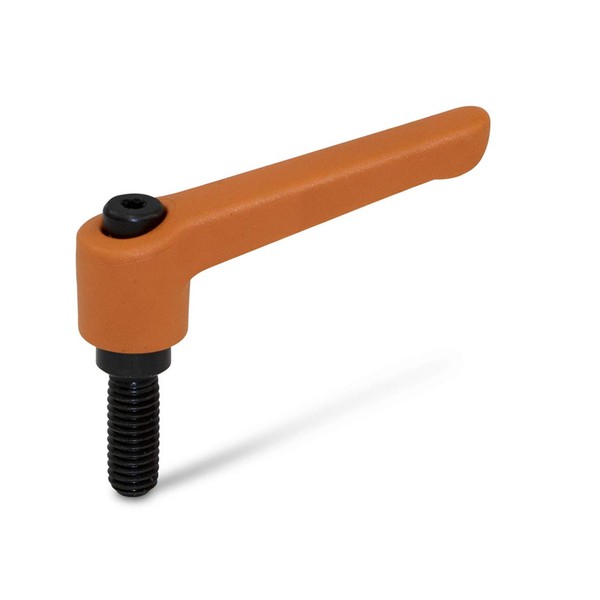 Nylon Orange Metric Adjustable Handle, Threaded Stud, 45mm Length, 35mm
