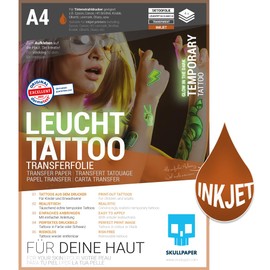 SKULLPAPER Temporary Luminous Tattoo Transfer Film for Skin - Very Well Tested - for Inkjet Printers (A4-4 Sheets)