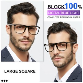 MARE AZZURO Blue Light Blocking Reading Glasses Men Large Square Computer Readers 0 1.00 1.25 1.50 1.75 2.00 2.25 2.50 2.75 3.00 3.50 4.00 5.00 6.00 (Black 2.0)