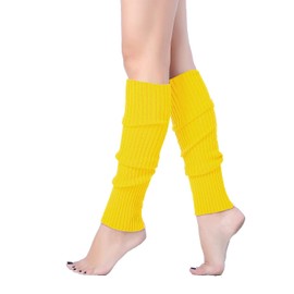 v28 Women Juniors 80s Eighty's Ribbed Leg Warmers for Party Sports (Yellow)