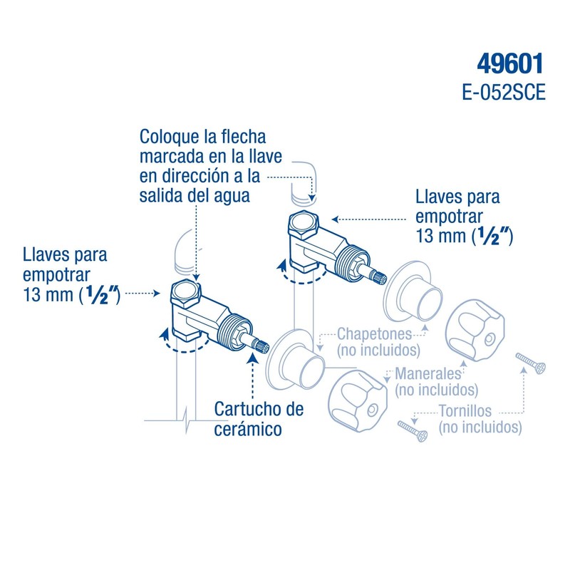 Foset E-052SCE, Juego 2 llaves empotrar roscables, cerámico de 1/4