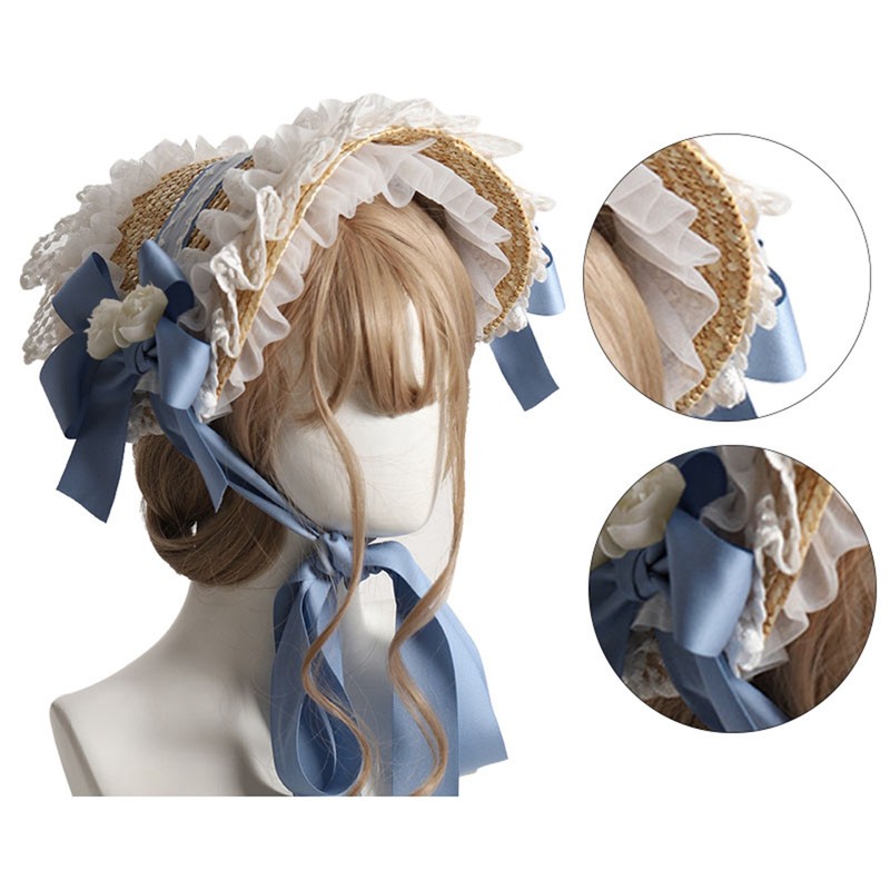Tea Party Sun Hat Straw Plaited Lace Ribbon Tie Flowers