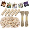 Mini Wooden Pegs, 200pcs 2.5cm Small Wooden Clips with 20m Jute Ropes, Tiny Pegs for Hanging Photos, Postcards, DIY Crafts, Wedding Party Decoration