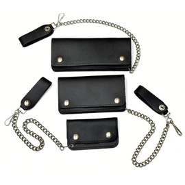 Black Leather Trucker Wallet With Chain - Biker Snap Wallet (Mini)