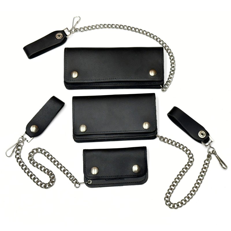 Black Leather Trucker Wallet With Chain - Biker Snap Wallet