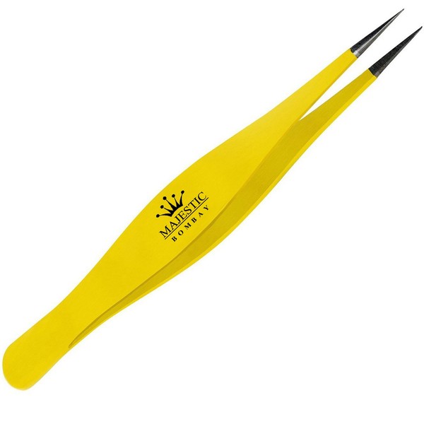 Surgical Tweezers for Ingrown Hair - Precision Sharp Needle Nose Pointed Tweezers for Splinters, Ticks & Glass Removal - Best for Eyebrow Hair, Facial Hair Removal (1 pack pointed, yellow)