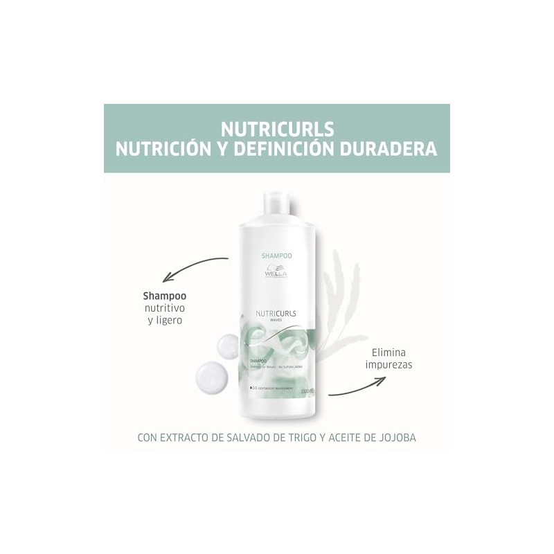 Wella Professional Nutricurls Shampoo Waves Sin Sulfatos para Rizos Definidos