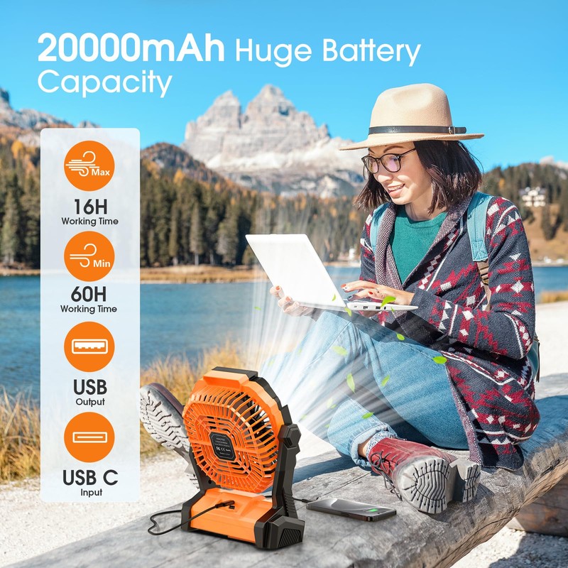 Portable Fan Rechargeable, Cordless Battery Powered Fan with LED Lantern,