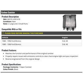 Marketplace Auto Parts Carbon Canister - with 2 Large and 2 Small Ports - Compatible with 1980-1996 Ford Bronco 5.0L 5.8L V8