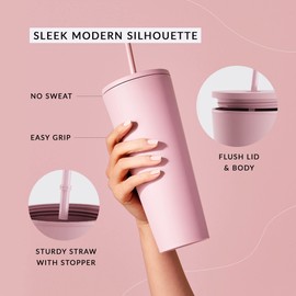 Maars Classic Acrylic Tumbler with Lid and Straw | 24oz Premium Insulated Double Wall Plastic Reusable Cups - Matte Seaglass, 2 Pack