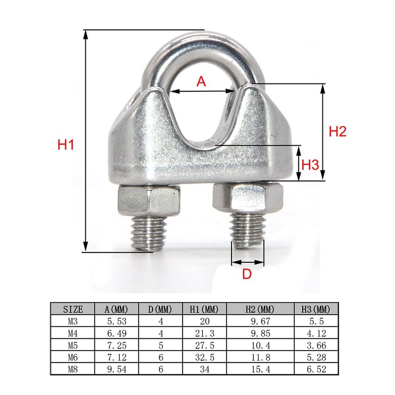 10 Pcs Stainless Steel Wire Rope Cable Clip Clamp 6mm