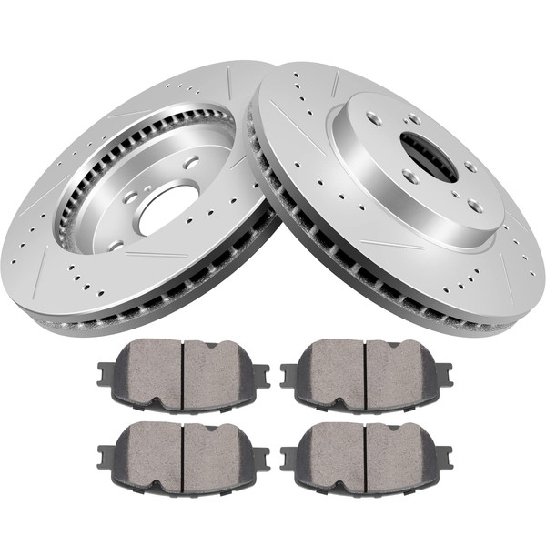 BRAKEUS 5 Lugs D/S Brake Rotors & Ceramic Pads Kits