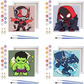 4 Pack Paint by Numbers Kit for Kids with Frame- Cartoon Paint by Numbers with Frame,Cartoon Painting Kits for Kids Ages 4-8 for Present Decor 8x8 Inch