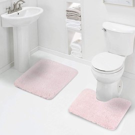 Walensee Shaggy 2 Piece Bath Rug Sets (Blush) 20 x 24 U Shape Contour Rug & 20 x 32 Bathroom Rug Machine Wash/Dry Bath Mats Plush Absorbent Bathroom Rugs and Mats Set Non Slip