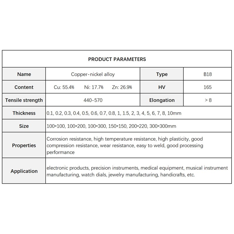TEN-HIGH Cupronickel Sheet Plate 1mm x 300mm x 300 mm,1pcs
