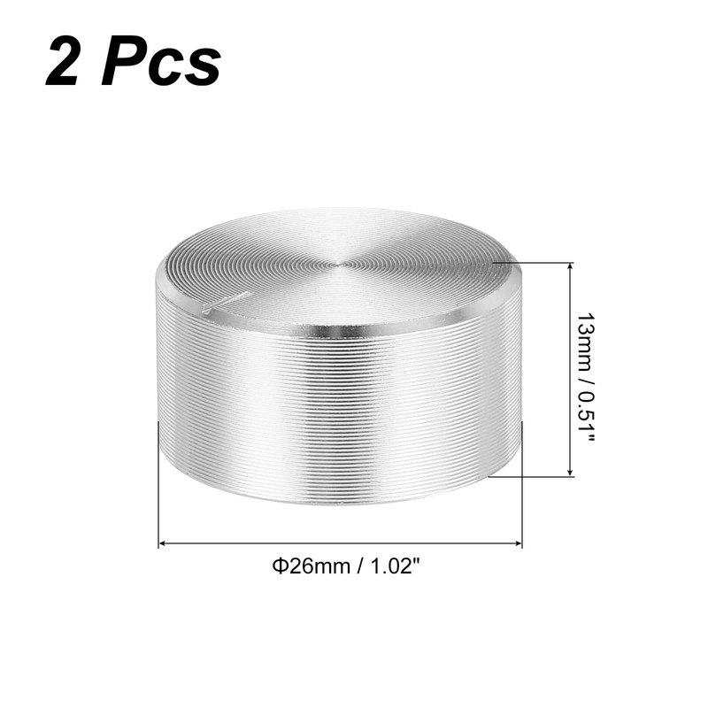 sourcing map 2pcs Potentiometer Knob Knurled Shaft Silver Tone Aluminum