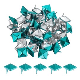 QUARKZMAN Pack of 50 Square Pyramid Studs, 10 mm Four-Claw Studs Spikes, Copper Punk Rock Nail Head Spots for Clothing, Bag, Leather, Shoes (Blue)