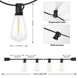 Brightever 30FT LED Outdoor String Light with 16 ST38 Vintage Edison Shatterproof Bulbs, Commercial Grade Patio Lights Connectable, Waterproof Hanging Lights for Balcony, Backyard, Warm White