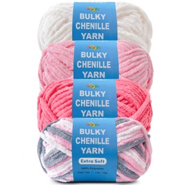 FREEASYFAR Velvet Chenille Yarn for Crocheting and Knitting – Bulky (93 Yards/100g), Extra Soft Polyester Chunky Yarn for DIY Crafts, Plush Toys, Blankets (Mixed Color 08, 4 Pack)