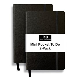 RICCO BELLO 2-Pack Mini Pocket To Do List Faux Leather Notebook, Undated, for Office, Home, School Productivity Planner 3.75 x 5.6 inches, (Black)