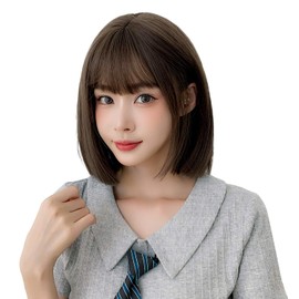 Inman Wig, Semi-Long, Medium, Bob, Gradient Wig, Full Wig, Women's, Straight, Natural, Harajuku, Lolita, Everyday Wear, Earhook (Hime Bob Cool Brown)