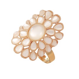 Exaggerated Opal Flower Statement Ring for Women Girls Gold Plated Boho White Birthstone Large Big Adjustable Expandable Open Wrap Finger Rings Comfort Fit Bohemian Wedding Birthday Cocktail Party Jewelry Gift