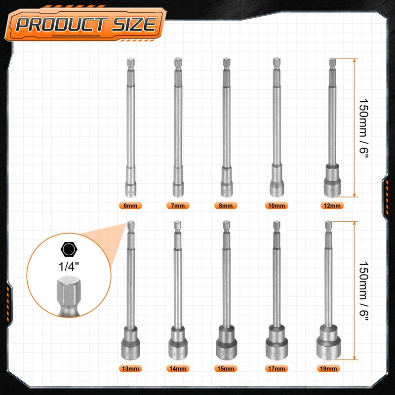sourcing map 10pcs Nut Driver Drill Bit 6-19mm Metric Impact