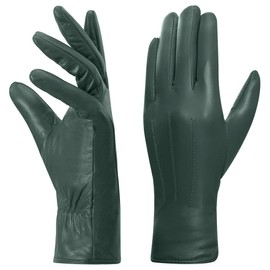 Harssidanzar Women's Leather Gloves, Winter Warm Fleece Lining Touchscreen Texting Warm Driving Lambskin Leather Gloves GL018,Hunter Green, Size S