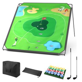 BaiYuan Portable Golf Chipping Game Set for Dads & Junior Golfers - Indoor, Outdoor Backyard & Lawn Fun with 24 Sticky Balls, Putting Mat, 2 Putter & Carry Bag - Easy Setup Family Golf Gifts