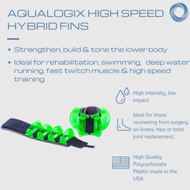 Aqualogix - Juego de aletas híbrida de entrenamiento acuático de baja resistencia - Verde | Puños acuáticos | Guía de inicio rápido | Pesas de agua para piernas | Aqua aeróbic, HIIT y entrenamiento de
