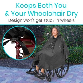 Vive Wheelchair Poncho - Lightweight, Breathable & Waterproof Raincoat for Adults - Wheel Chair Cover for Full Body Coverage - Universal Fit - Reusable & Packable Cape with Hood for Men, Women