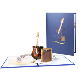 yaartz 3D Guitar Pop Up Card for Men Husband Father Grandfather Son Brother Neighbor, Card with Envelope and Blank Note Tag for Birthday Anniversary Retirement Vacation Promotion Thank You Invitation