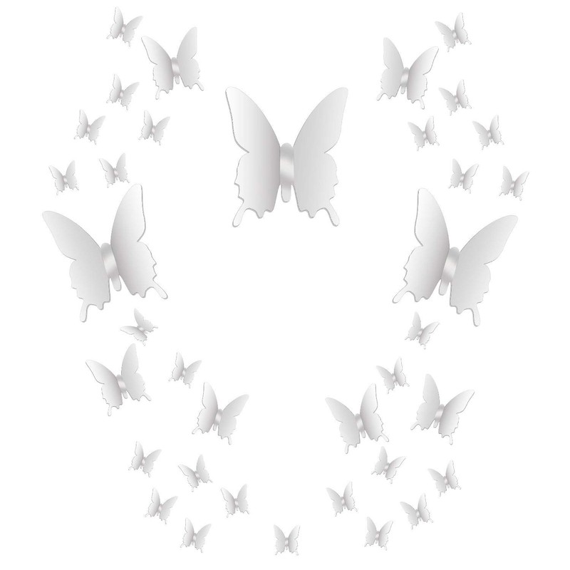 BBTO 36 Pieces DIY Mirror Butterfly Combination 3D Mirror Wall