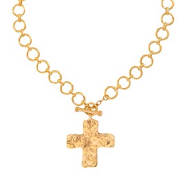 HETICA Gold-Plated Chunky Cross Necklace for Women Vintage Toggle Clasp Statement Layered Hammered Cross Pendant Jewelry Gift