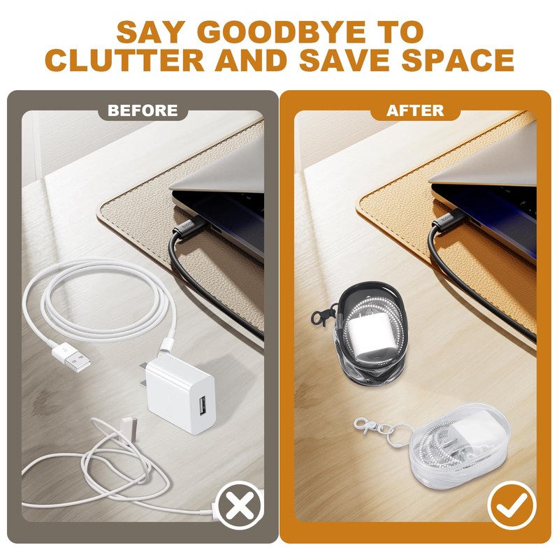 Data Cable Organizer, Transparent Cable Storage Bag with Locking Hook,