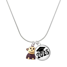 Delight Jewelry Resin Monkey Script Class of 2025 Dome Charm Necklace, 18"
