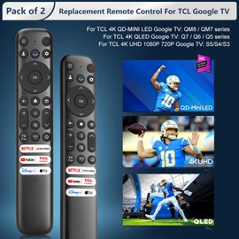 for TCL-Google-TV-Remote-Control Replacement,RC813 Compatible with TCL QM8/QM7/Q7/Q6/Q5/S5/S4/S3 4K UHD HDR LED QLED QD-MiniLED Full-HD Smart TVs (Pack of 2)