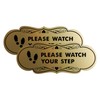 Señal de Designer Please Watch Your Step (huellas) (oro cepillado),