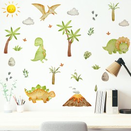 Dinosaur Wall Stickers Peel and Stick Removable Dinosaurs Wall Stickers for Kids Nursery Bedroom Living Room Playroom Classroom Home Decor Dino Palm Tree Volcano Wall Art Decorations for Boys Girls