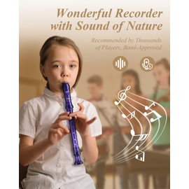 Eastar Soprano Recorder Instrument for Kids Students Beginners, German fingering C Key Recorder Instrument 3 Piece with Cleaning Kit, Storage Bag, Fingering Chart, ERS-1GPu, Purple, School-Approved