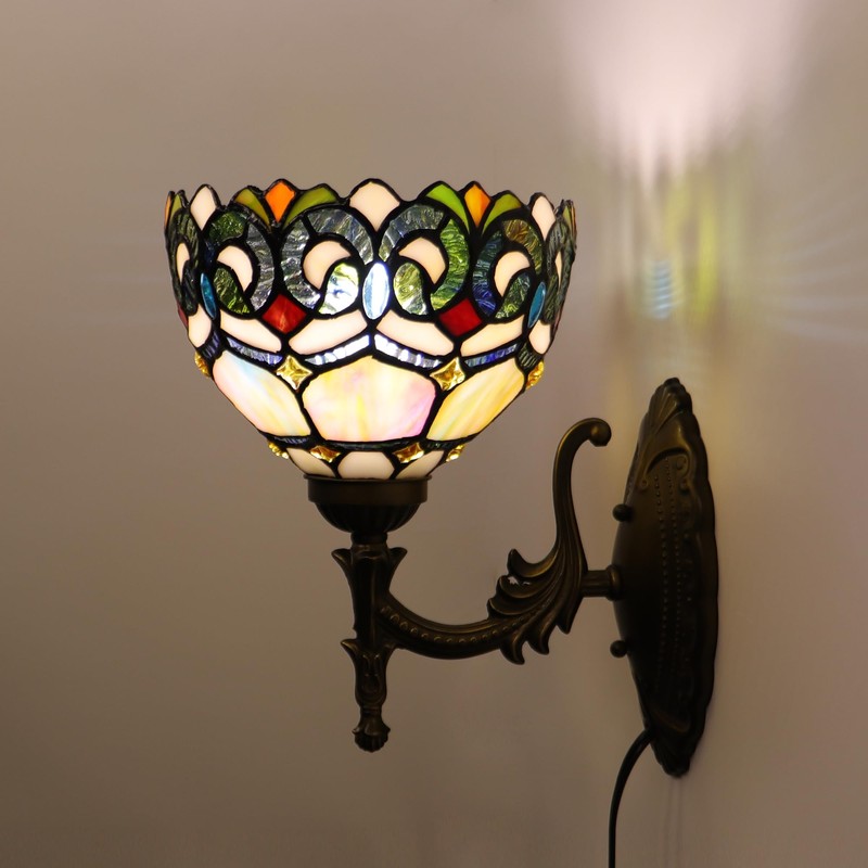 HWDFEI Tiffany Sconce Lamp Stained Glass Wall Lamp,8X10.5X11 Inch Plug