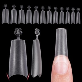 Clear Long Coffin Nail Tips, Soft Gel Nail Tips with Corner Cut Half Cover Square Coffin Nails Tips Matte Acrylic Nail Extension Tips for Nail Art Beginners Home DIY Salons 320PCS 12 Sizes